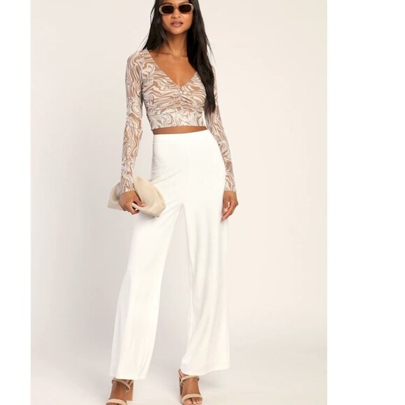 Lulus Get Dressed Up White Wide-Leg Pants Size Small NWOT - Picture 2 of 4
